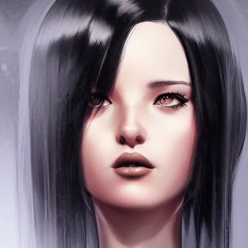 Prompt: a digital painting of a woman with black hair, a character portrait by Charlie Bowater, featured on cgsociety, photorealism, deviantart hd, daz3d, zbrush