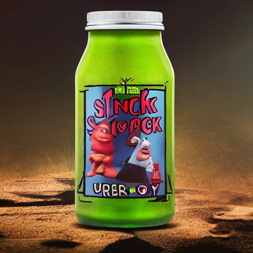 Image similar to an advertisement for a shrek soda, with the theme and taste of shrek , soda bottle with a small illustration based on the shrek pasted on the packaging, award winning, studio light, 4K