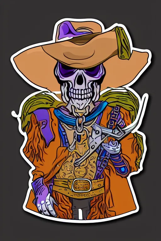 Image similar to A portrait of a skeletor that is a cowboy, sticker, colorful, illustration, highly detailed, smooth and clean vector curves, no jagged lines, vector art, smooth