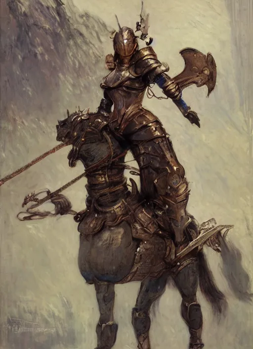 Prompt: portrait of one full body girl medieval chines armor and one metal horse poses by gaston bussiere, anna nikonova aka newmilky, greg rutkowski, yoji shinkawa, yoshitaka amano, tsutomu niehi, impressionism, monet,