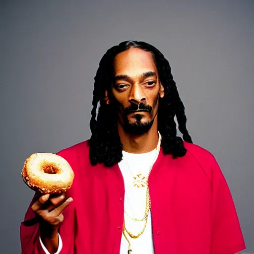 Image similar to Snoop Dogg holding a donut for a 1990s sitcom tv show, Studio Photograph, portrait, C 12.0