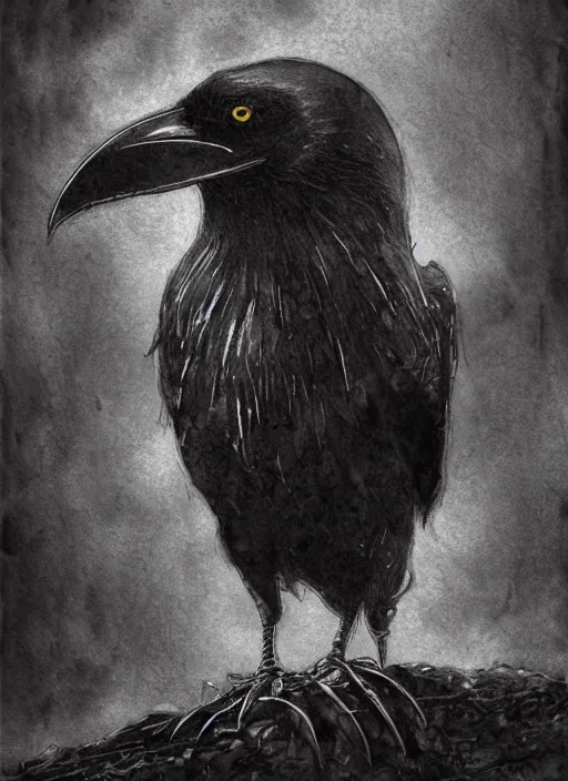 Image similar to portrait, The crow that watches over the souls of the dead, watercolor, dramatic lighting, cinematic, establishing shot, extremely high detail, foto realistic, cinematic lighting, pen and ink, intricate line drawings, by Yoshitaka Amano, Ruan Jia, Kentaro Miura, Artgerm, post processed, concept art, artstation, matte painting, style by eddie mendoza, raphael lacoste, alex ross