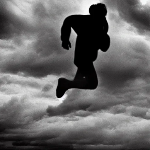 Prompt: man running from the stormy clouds by Magnum Photos, clean, detailed, award winning
