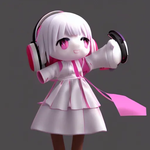 Prompt: cute fumo plush of a girl waving with studio headphones, anime girl, vray