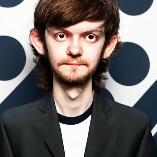 Image similar to madeon looking longingly to the left, harsh red lighting, studio photograph, award winning