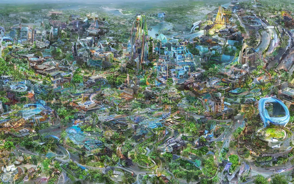 Image similar to future city of denpasar bali in the year 2 1 0 0, perfect faces.