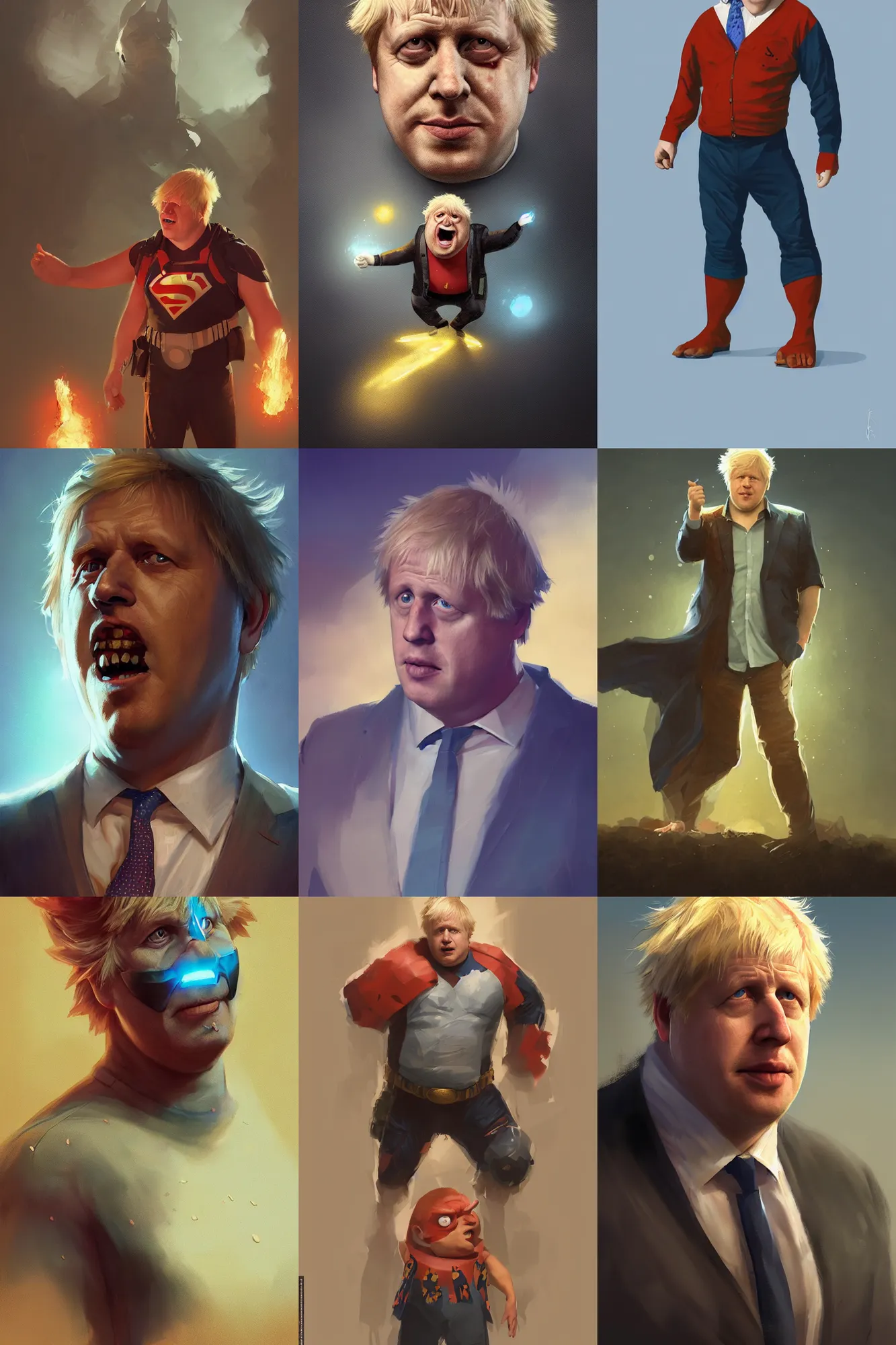 Prompt: Boris Johnson as a superhero of Great Britain, portrait, art by greg rutkowski, hawaiian shirt, pixar character design, rule of thirds, golden ratio, digital painting, concept art, illustration, soft volumetric lighting, artstation, behance, smooth, sharp focus, octane render, 8K,