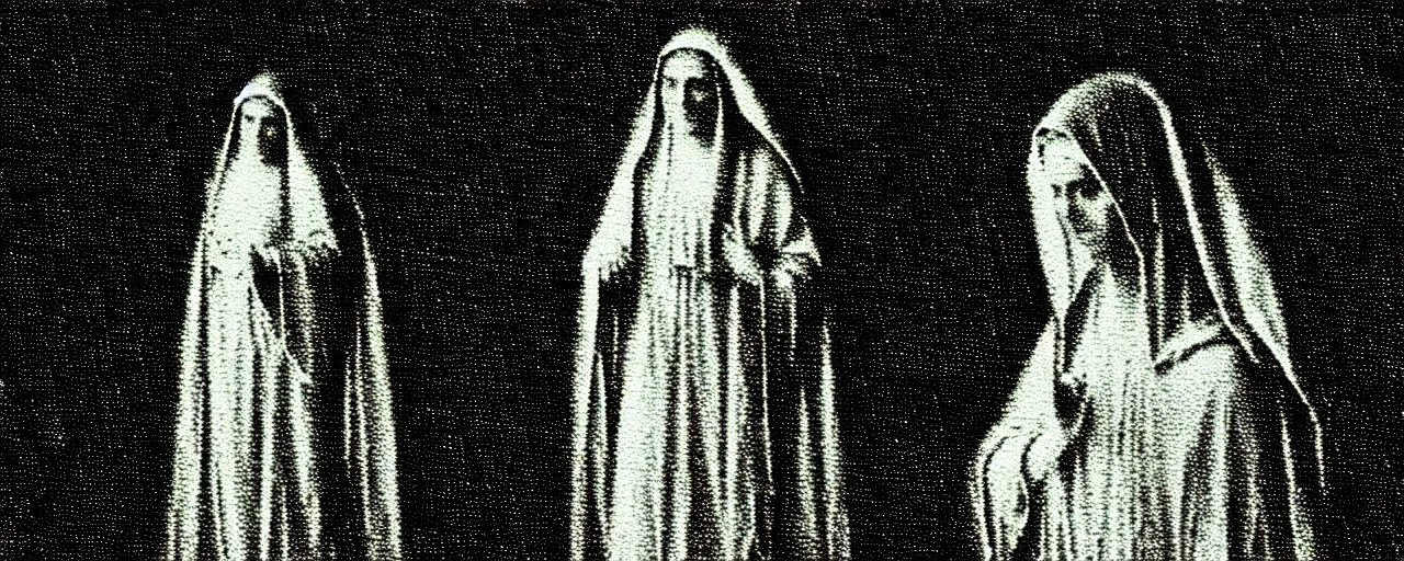 Image similar to vhs static overlay of marian apparition, vhs, 1 9 9 0, highly realistic, highly detailed, vhs noise static, black and white, vhs glitch