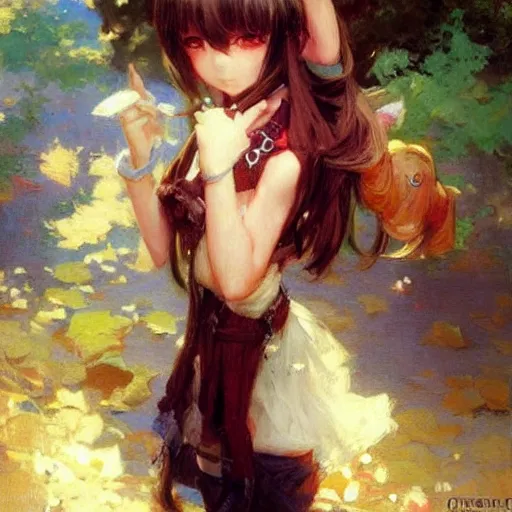 Image similar to cute anime girl portraits, chibi art, anime, painting by gaston bussiere, craig mullins, j. c. leyendecker