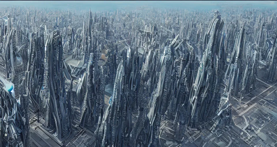 Prompt: view on futuristic city in the horizon, megabuildings, detailed, 4 k