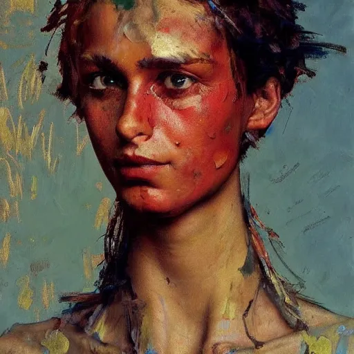 Image similar to a sculpture portrait made of paint and pastel and brush and spatula, painting part by wojciech siudmak, part by ilya repin, part by max ernst, part by norman rockwell, artstation