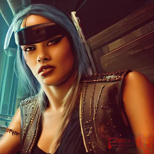 Prompt: a high quality portrait of a beautiful stunning pirate in a cyberpunk cyberpunk cyberpunk cafe, realism, 8k, award winning photo