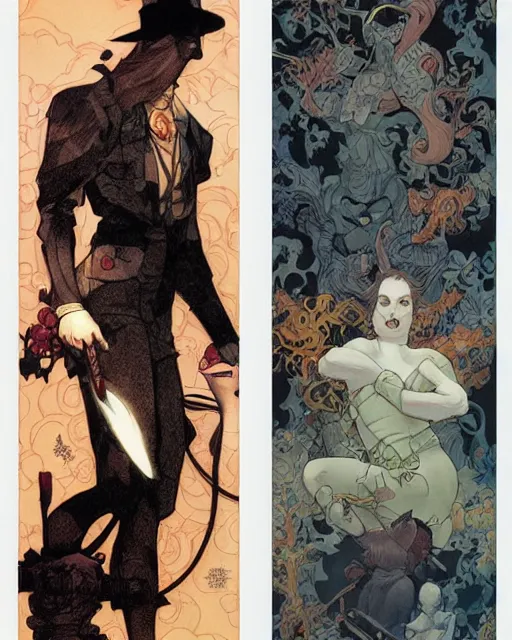 Image similar to a handsome man and a beautiful woman back to back artwork by james jean, Phil noto and rebecca guay