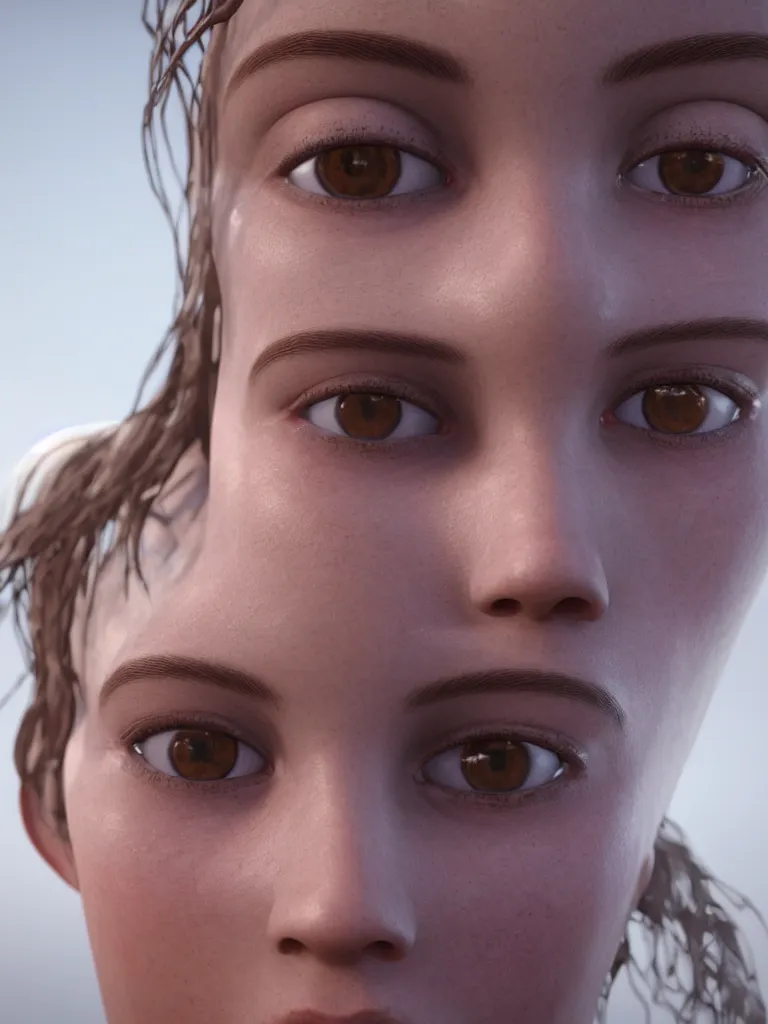 Image similar to close-up portrait of the perfect and symmetrical face of a beautiful Cotton Mill Girl, highly detailed epic cinematic concept art CG render made in Maya, Blender and Photoshop, octane render, excellent composition, dynamic dramatic cinematic lighting, aesthetic, very inspirational, arthouse by Henri Cartier Bresson