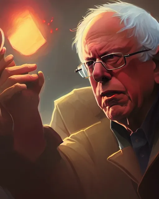 Image similar to bernie sanders as a league of legends champion, medium shot close up, details, sharp focus, illustration, by jordan grimmer and greg rutkowski, trending artstation, digital art