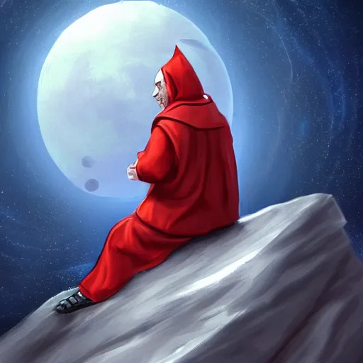 Image similar to a cardinal priest alone on the moon. artstation. digital art. high quality. painting. detailed clothes and background.