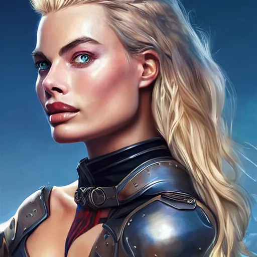 Image similar to Beautiful warrior huntress Margot Robbie has a battle scar, by WLOP by artgerm, trending, 4k digital art