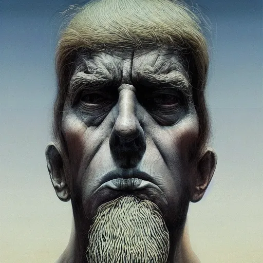 Prompt: A portrait of trump by Zdzisław Beksiński and Ilya Repin,In style of digital art illustration.Dark Fantasy.hyper detailed,smooth, sharp focus,trending on artstation,4k