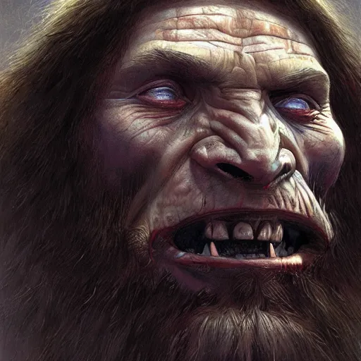 Image similar to vladimir putin, prehistoric caveman, vladimir putin macabre face, by donato giancola and greg rutkowski and wayne barlow and zdzisław beksinski, realistic face, digital art