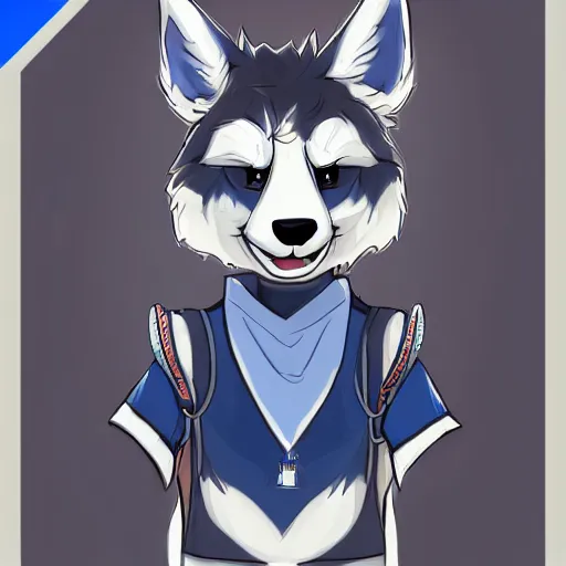 Image similar to an anthro anthropomorphic furry fursona hybrid of a blue german shepherd and a blue fox, with blue fur and blue eyes in a tee shirt, award winning digital art, trending on furaffinity, artstation, pixiv