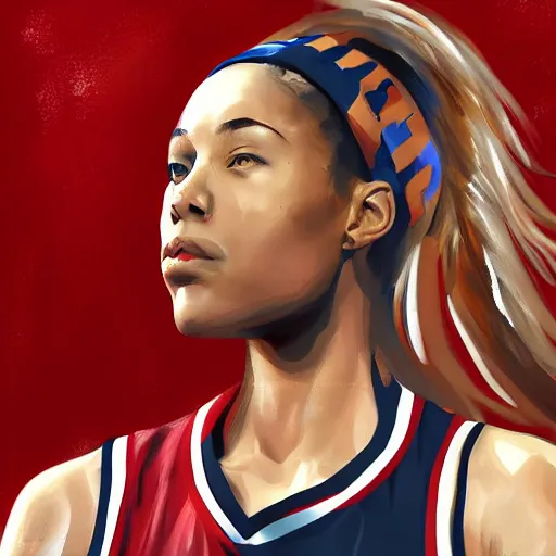 Image similar to painting of an woman basketball player, cg worker artstation