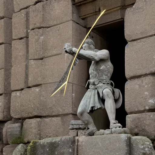 Prompt: an arrow shooting from the mouth of a stone gargoyle in an ancient temple, anime style