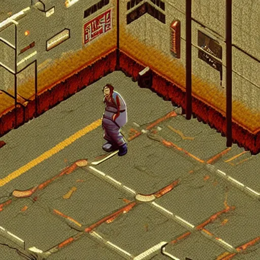 Image similar to ryu trapped in the video game silent hill, isometric style, highly detailed pixel art, production ready