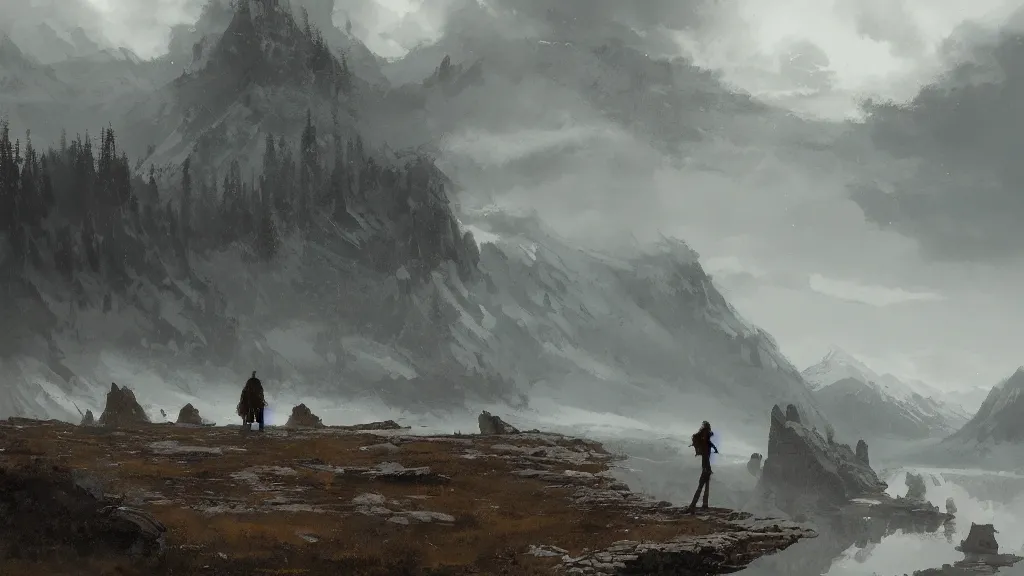 Image similar to a character in a stunning landscape by jakub rozalski