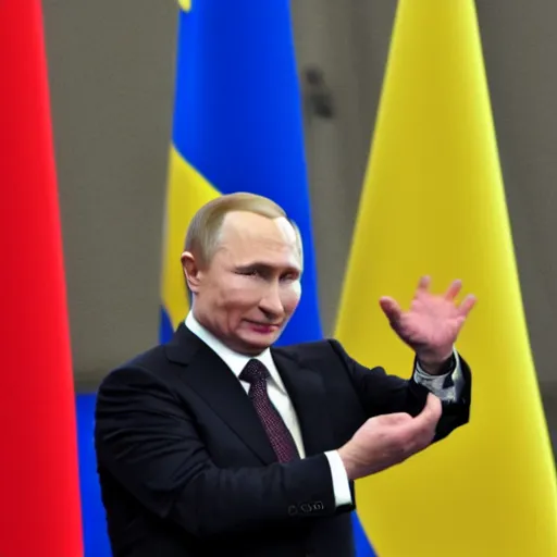 Prompt: Putin waving flag of Ukraine