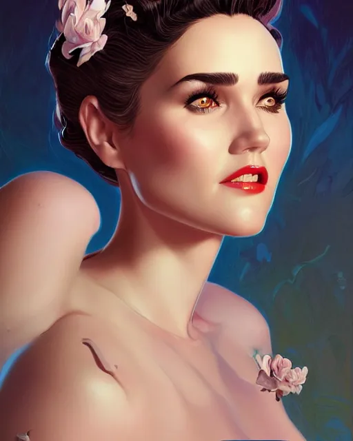 Prompt: a pin up and beautiful fashion charming dreamlke jennifer connelly, symmetrical face symmetrical eyes, character art, art by artgerm lau and wlop and and ilya kuvshinov and john singer sargent, joshua middleton comic art, hyperdetailed, 8 k realistic, symmetrical, frostbite 3 engine, cryengine, digital art