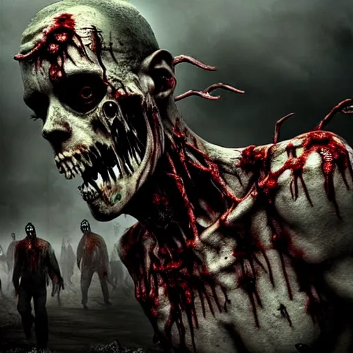 Prompt: creepy nightmare fuel zombie horde apocalypse, cinematic, cinematography, still, incredible detail, photorealistic, epic, horror, scary, render, living dead, ghouls, monsters