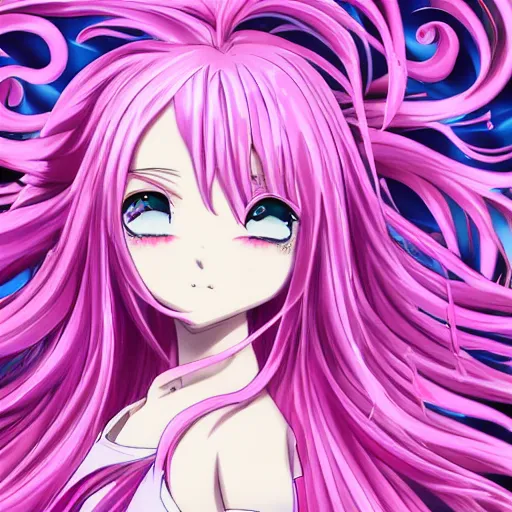 Prompt: “anime girl, flowing pink hair, extremely beautiful, swirly pink background, anime still, by Kurahana Chinatsu, trending on PixArt”