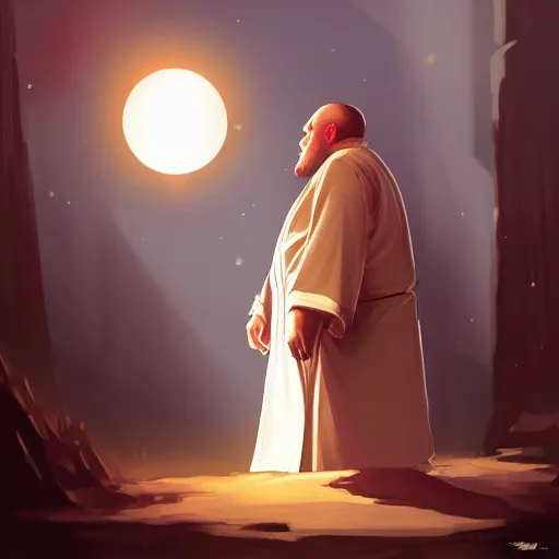 Image similar to fat jedi wearing a robe, watching you breathe, concept art, backlight, rtx, artstation