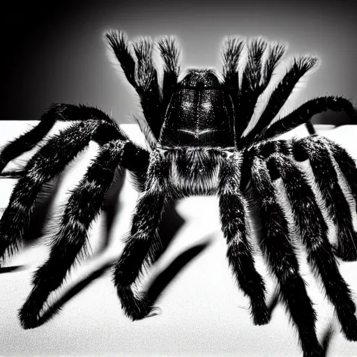 Prompt: kanye is a giant tarantula black and white photo