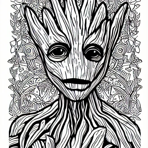 Image similar to Groot as a page in a coloring book