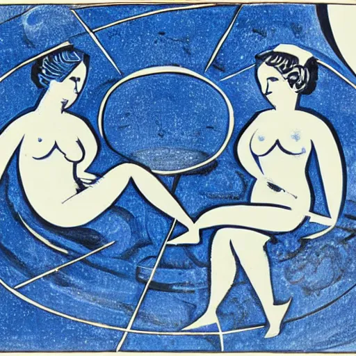 Prompt: woman and man against the background of the planet mercury in blue and white