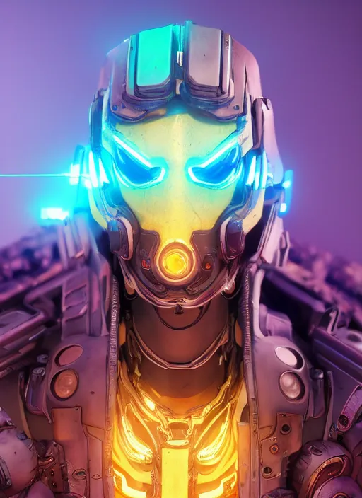 Prompt: glowwave cyborg saitama from borderlands 3, au naturel, hyper detailed, digital art, trending in artstation, cinematic lighting, studio quality, smooth render, unreal engine 5 rendered, octane rendered, art style by klimt and nixeu and ian sprigger and wlop and krenz cushart.