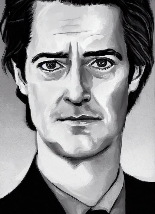 Prompt: portrait of kyle maclachlan as dale cooper by turlo griffin