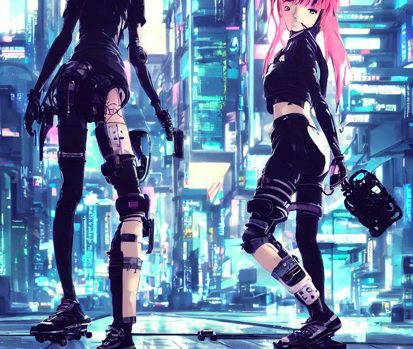 cyberpunk anime girl flip skateboard, sport, neonpunk,, Stable Diffusion