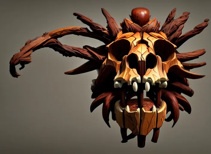 Prompt: brown wooden festeroot lion skull treant head, stylized stl, 3 d render, activision blizzard style, hearthstone style, darksiders art style, greg rutkowski style