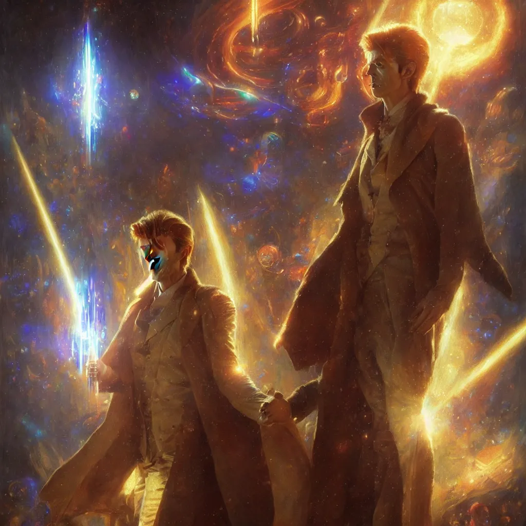 Image similar to david bowie as doctor who, radiant light, caustics, heroic, bright iridescent light, by gaston bussiere, bayard wu, greg rutkowski, maxim verehin