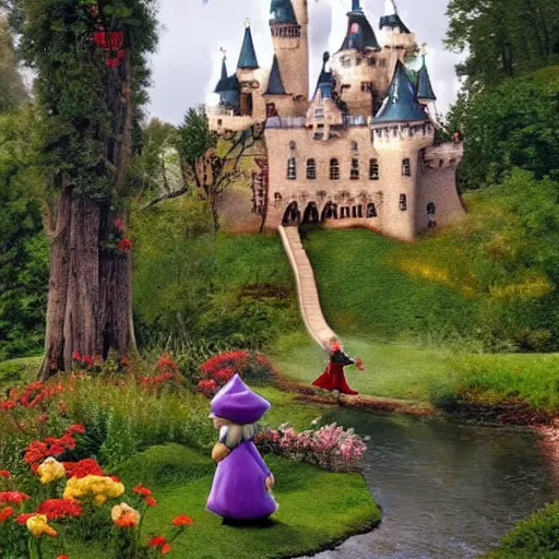 Prompt: A fairy tale looking castle being overun by gnomes