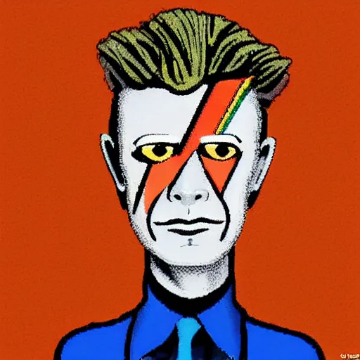 Prompt: david bowie as folk art style simpsons character