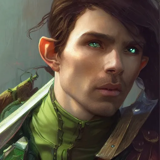 prompthunt: male wood elf cleric with copper skin, green eyes, and light  brown hair wearing fine clothing, illustration, painting, extreme detail,  fantasy, dungeons & dragons
