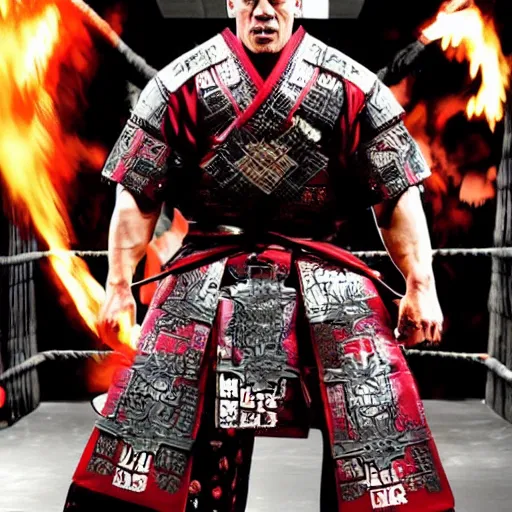 Image similar to john cena as samurai entering wwe entrances. intro scene