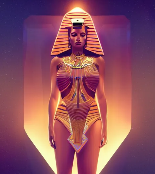 Image similar to symmetry!! egyptian princess of technology, solid cube of light, hard edges, product render retro - futuristic poster scifi, lasers and neon circuits, beautiful brown skin woman egyptian princess, intricate, elegant, highly detailed, digital painting, artstation, concept art, smooth, sharp focus, illustration, dreamlike, art by artgerm