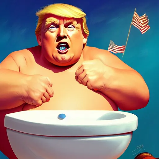 Image similar to chubby donald trump inside toilet bowl, ben hur, loftis, cory behance hd by jesper ejsing, by rhads, makoto shinkai and lois van baarle, ilya kuvshinov, rossdraws global illumination