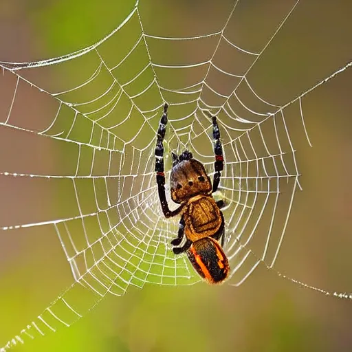 Prompt: award winning macro photography of a spider wrapping it's prey in its web