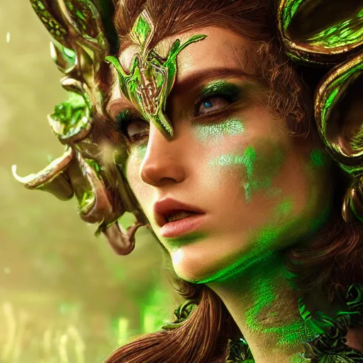 Prompt: portrait elf warrior in the forest, glowing, ornate and intricate green armour, jaw dropping beauty, glowing background lighting, green accent lighting, hyper detailed, fairy tale, 4 k octane render