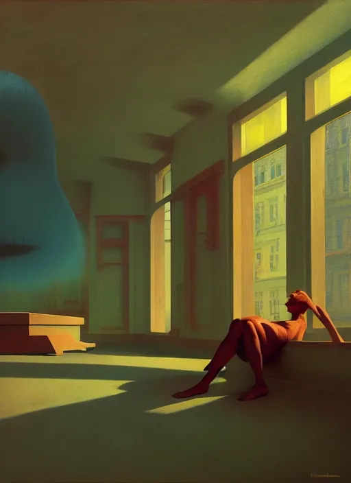 Prompt: inside a time machine, Edward Hopper and James Gilleard, Zdzislaw Beksinski, Mark Ryden, Wolfgang Lettl highly detailed, hints of Yayoi Kasuma